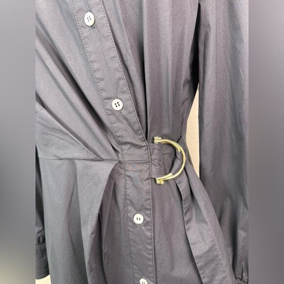Pearl By Lela Rose Cotton Poplin Long Sleeve Shirt Dress Black D Ring Sash Sz 8 - Picture 4 of 11